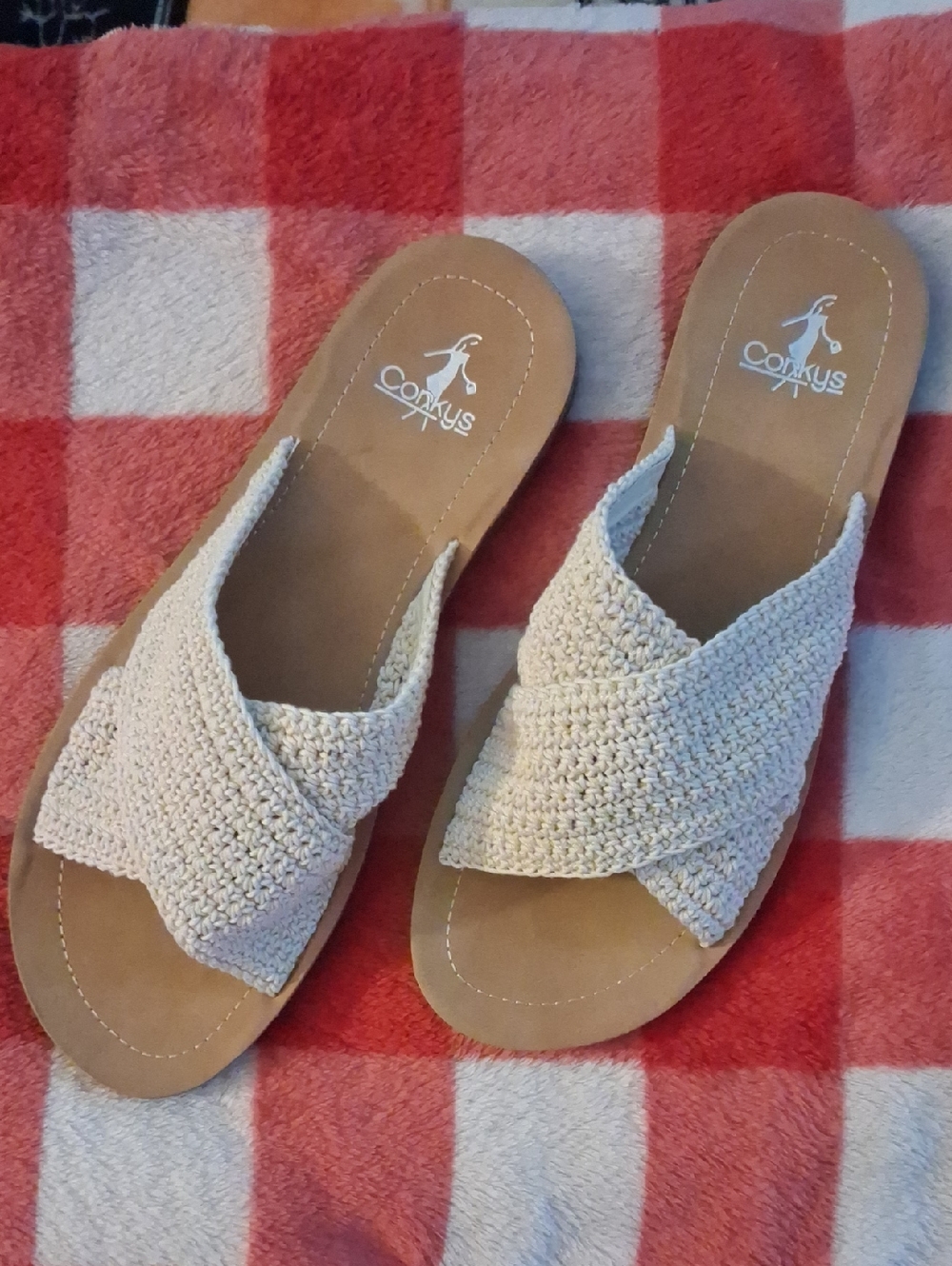 Corkys Women's Cream Crochet Crossover Slide Sandals Size 10
